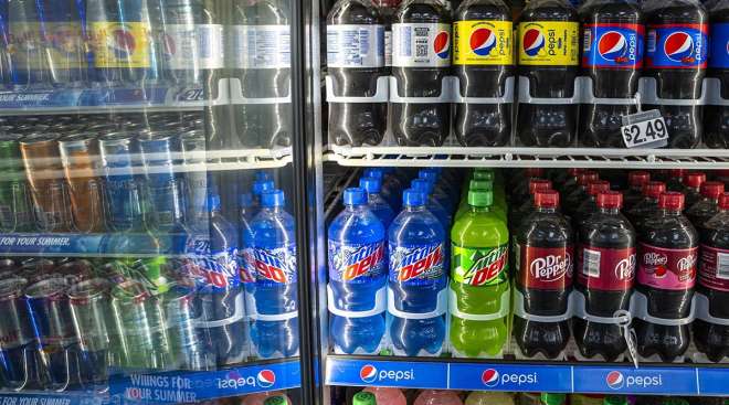 Pepsi products in a store refrigerator