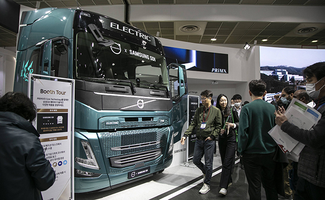  A Volvo electric truck at the InterBattery exhibition 