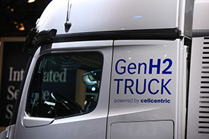 A Mercedes-Benz GenH2 hydrogen-powered truck