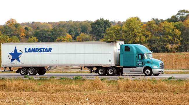 Landstar trailer hitched to a tractor