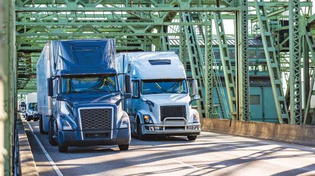 Trucks on bridge