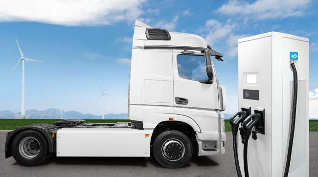 Image of electric truck and charger