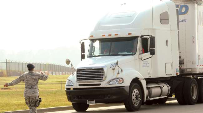 Trucker being directed at military base