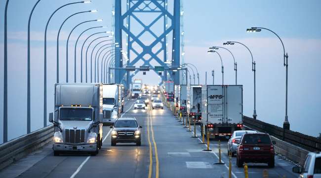 Vehicles on the Ambassador Bridge on the Canada-U.S. border