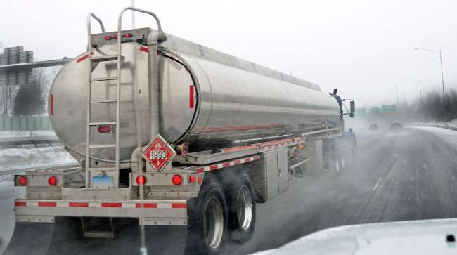 Fuel tanker in winter weather