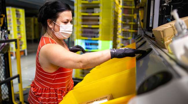 Amazon employee at a fulfillment center