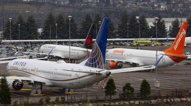 Grounded Boeing 737 Max planes are seen in a lot in Seattle in December 2019.