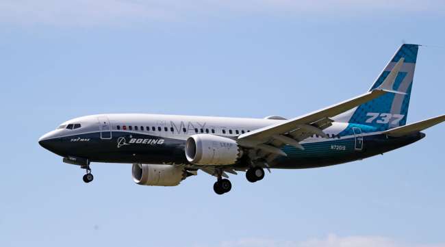 A Boeing 737 Max jet heads to la landing after a test flight on June 29.