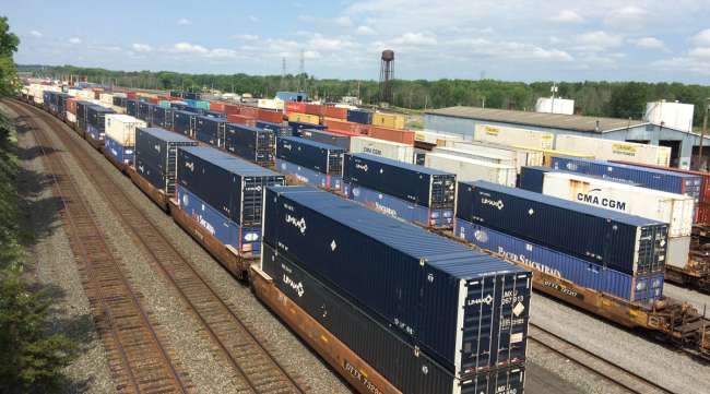 The CSX rail yard seen from Fremont Road in Manlius, N.Y., in June 2018.