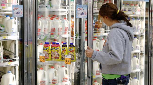 Milk case in grocery store