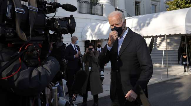 President Biden speaks to media on the South Lawn of the White House