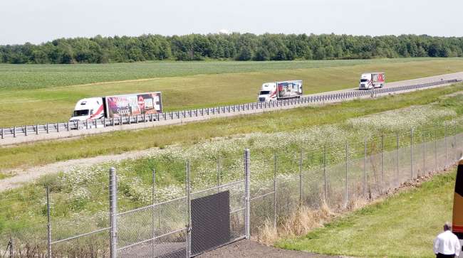 Trucks on a test track