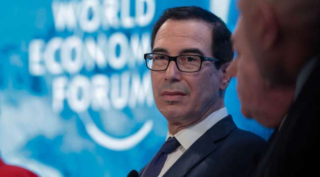 Steven Mnuchin, U.S. Treasury secretary, pauses during a panel session on day two of the World Economic Forum in Davos, Switzerland, on Jan. 22.