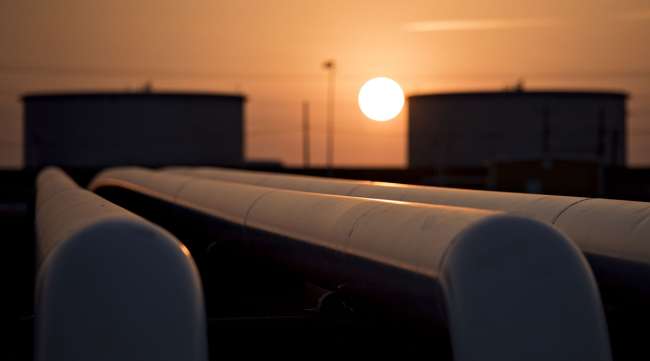 Oil storage tanks at the Enbridge Inc. Cushing storage terminal in Cushing, Okla.