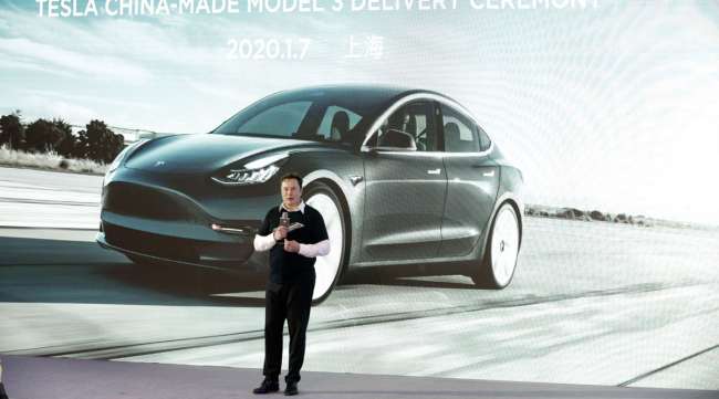 Tesla CEO Elon Musk speaks during a ceremony in China on Jan. 7.