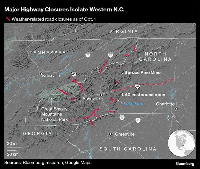 Helene highway map