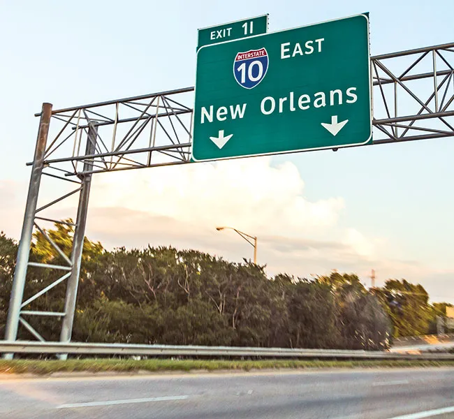 Interstate 10 sign near New Orleans