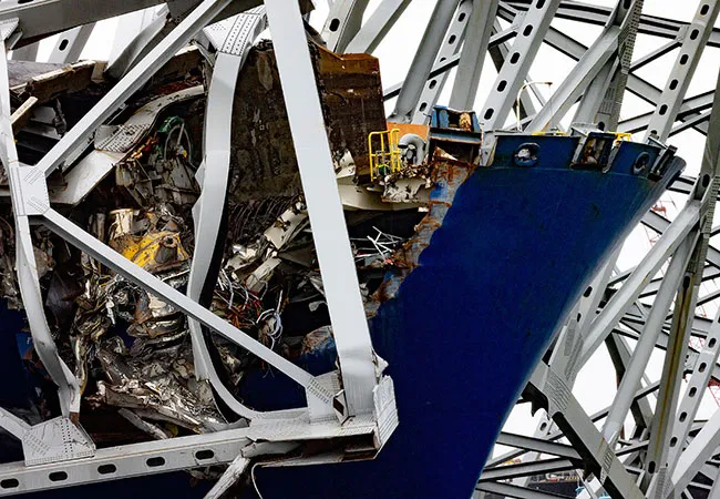 Francis Scott Key Bridge wreckage rests on the containership Dali