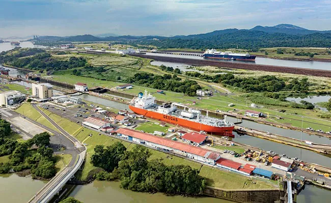 A tanker transits the Panama Canal