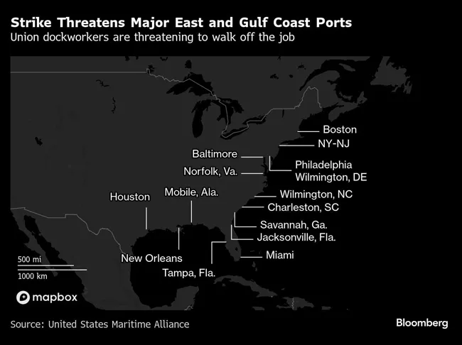 Strike Threatens Major East and Gulf Coast Ports