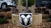 Ram logo near an entrance to a Stellantis plant