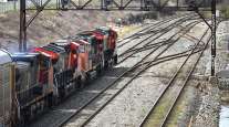 Canadian National Railway locomotive pulls train