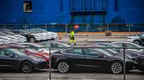 Tesla cars in lot