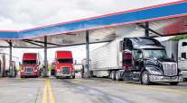 Trucks fueling at a truck stop