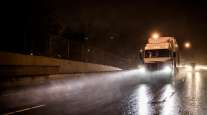 Truck on wet road