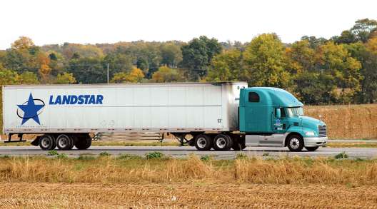 Landstar trailer hitched to a tractor