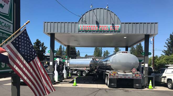 Fuel tanker at filling station