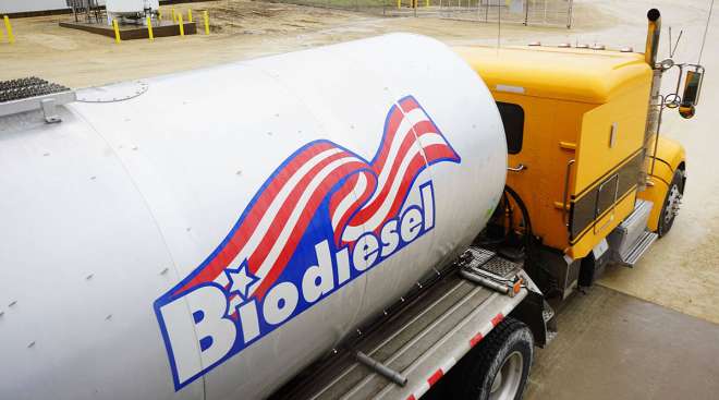 Truck hauling tanker of biodiesel