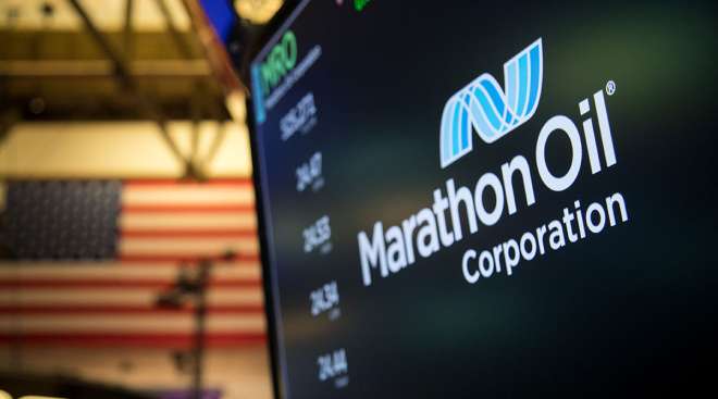 Marathon Oil signage at the New York Stock Exchange