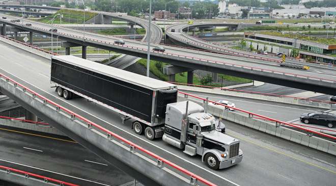 Tractor-trailer on highway