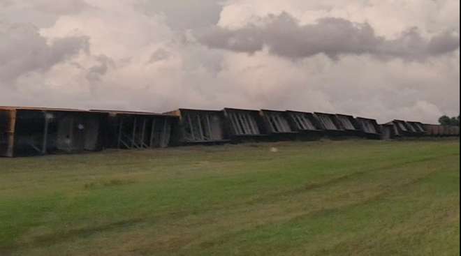 Train cars overturned after North Dakota tornado