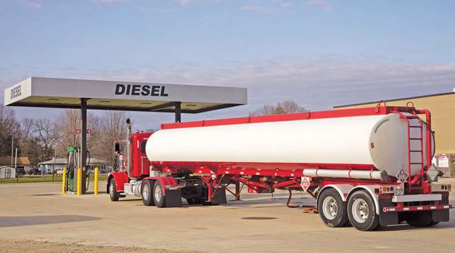 Fuel tanker at filling station