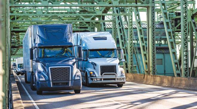 Trucks on bridge