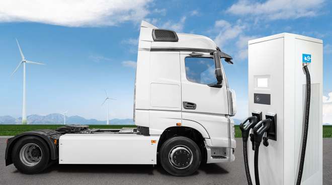 Image of electric truck and charger