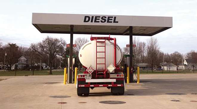 Fuel tanker at filling station