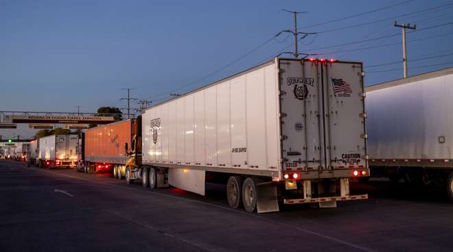 trucks at US-Mexico border