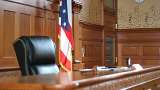 Courtroom scene showing judge's bench by Getty Images